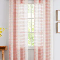 URBAN SPACE Peach-Coloured & White 2 Pieces Striped Sheer Window Curtain-18