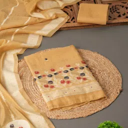 GAJARAI Floral Woven Design Muga Cotton Unstitched Dress Material-picture-5