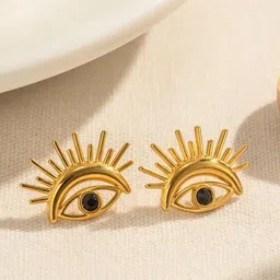 JEWILLEY Stainless Steel 18K Gold-Plated Contemporary Shaped Anti Tarnish Evil Eye Studs-51