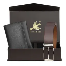 Hornbull Men Taylor Leather RFID Protected Navy-Rust Wallet & Belt Accessory Gift Set-image-41
