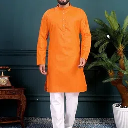 Men Solid A-line Kurta (Orange)-image-76