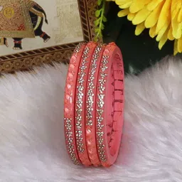 TAJ BRIDAL STORE Set Of 4 Kundan Stone Studded Rhinestones Design Bangles-picture-2