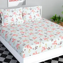 bsb home Valancia Blue Floral Printed 160TC Wrinklfree Queen Bedsheet Set 2.28 m x 2.20 m-image-53