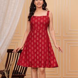 SHOOLIN Printed A-Line Square Neck Dress-picture-47