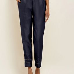 FLOREOS Women Textured Embroidered Comfort Easy Wash Trousers-image-13