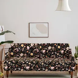 Chumbak Nawab Couch Bohemian Palampore Black & Pink Three Seater Inflatable Sofa and Bed-image-1