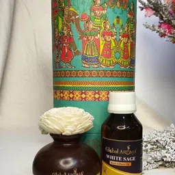 GLOBAL AROMA White Sage Fragracne Ethenic Flower Pot Reed Diffuser Set image 3