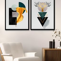 Art Street White & Gold-Toned 2 Pieces Geometric Printed Canvas Wall Paintings-image-38