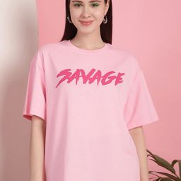 Dreambe Women Fusion Graphic Printed Round Neck Cotton Oversized T-shirt-picture-26