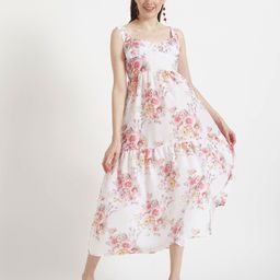 AMSWAN Women Floral Printed Cotton Fit - Flare Maxi Dress-image-90