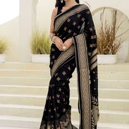 DIVASTRI Women Black Silk Blend Printed Saree With Unstitched Blouse Piece-picture-45