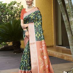 HERE&NOW Ethnic Motifs Zari Pure Crepe Ikat Saree-27