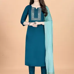 Moda Rapido Women Embroidered Regular Kurta with Trousers & With Dupatta-picture-49