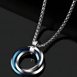 P. R. PRINTS Silver-Plated Stainless Steel Three Lycogel Ring Pendant With Chain-15