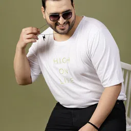 Rigo Men Plus Size Typography Printed Round Neck Cotton Oversized T-shirt-18