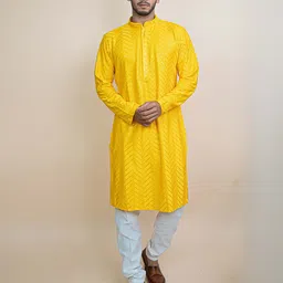 KUNDALI KAKSHAY Chevron Embroidered Mandarin Collar Sequinned Kurta-image-66