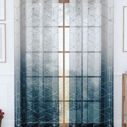 Story@home Navy Blue & White Set of 2 Geometric Sheer Door Curtain-22
