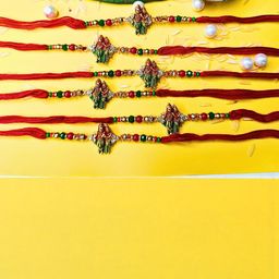 Anouk Set Of 6 Beaded Cotton Thread with AD Stones & Meenakari Designer Rakhi for Brother-image-4