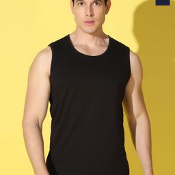 WOOSTRO Pack Of 2 Printed Super Combed Cotton Gym Vests VWS26(PLAIN BLACK)(PLAIN NAVY)-4