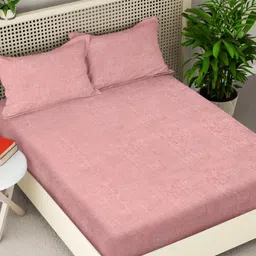 Myntra Elegant Homes Peach-Coloured Woollen 300 TC King Bedsheet Set 2.5 x 2.25 m-image-13