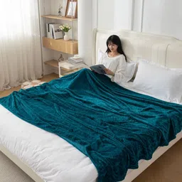HOKIPO Teal Fleece 210 GSM Double Bed Blanket-image-18