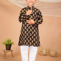 FabJunior Boys Floral Printed Mandarin Collar Pure Cotton Kurta with Pyjamas-image-48