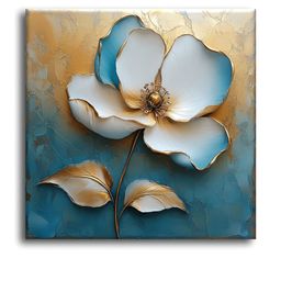 OLIVE TREE Blue & Gold-Toned Canvas Floral and Botanical Wall Painting-image-57