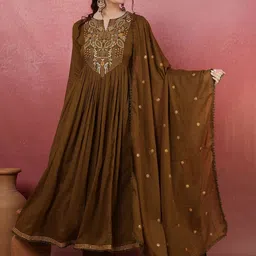 NISHABD Women Ethnic Motifs Embroidered Empire Thread Work Kurta with Trousers & Dupatta-picture-12
