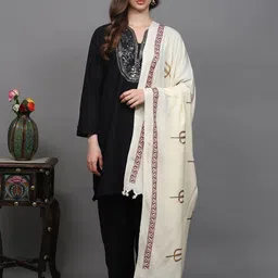 Exotic India Onyx Prayer Trishul Embroidered Thread Work Shawl-image-35