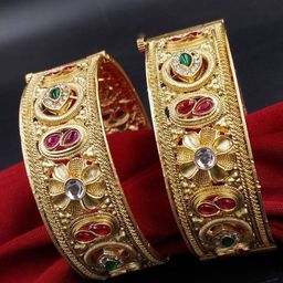 AARNAA Set Of 2 Gold-Plated Kundan-Studded Bangles-image-10