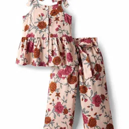 CrayonFlakes Girls Floral Printed Top with Palazzos Clothing Set-image-83