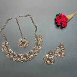 VATSALYA creation Rose Gold-Plated Artificial Stone Studded Jewellery Set-image-88