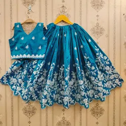 JOVK DESIGN Girls Embroidered Beads and Stones Silk Ready to Wear Lehenga & Blouse-21