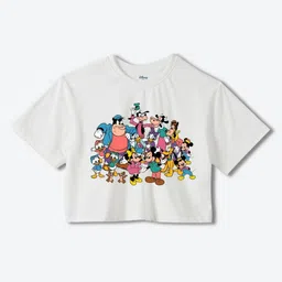 YK Disney Girls Mickey Mouse Printed Pure Cotton Boxy Crop T-shirt-image-79