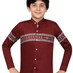 BAESD Boys Classic Regular Fit Band Collar Horizontal Striped Cotton Casual Shirt-image-82