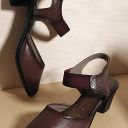 Dollphin Maroon Leather Block Heels-image-25