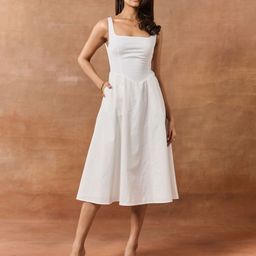 Lea Clothing Co. Kornelia White Fit and Flare Midi Dress-image-68