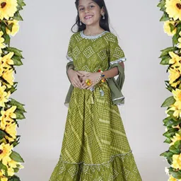 KiddoPanti Girls Bandhani Printed Ready to Wear Lehenga & Blouse With Dupatta-picture-34