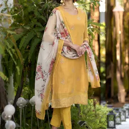 BE IN TEXO FAB Ethnic Motifs Embroidered Thread Work Kurta With Trousers & Dupatta-picture-58
