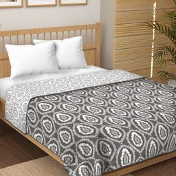 tundwal's Grey & White Floral Printed Pure Cotton 210 GSM AC Room Double Bed Dohar-picture-18