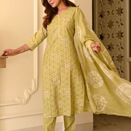 Divastri Women's Printed Cotton Kurta Pant Dupatta Set-picture-28