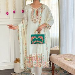 KALINI Women Embroidered Sequinned Kurta with Trousers & Dupatta-50