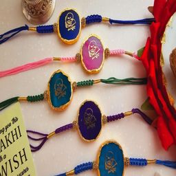 HOMEARTE Set Of 5 Agate Stone Guru Ji Rakhi Lumba With Roli Chawal Narial & Greeting Card-image-108