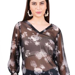 D 'VESH Print Bell Sleeve Chiffon Top-image-41