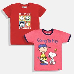 YK X Minute Mirth Boys Pack of 2 Peanuts Printed Cotton T-shirts-image-52