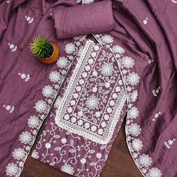 MANVAA Floral Embroidered Parampara Silk Unstitched Dress Material-image-44