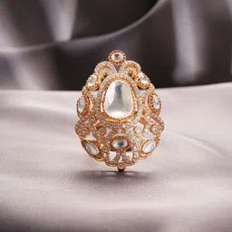 Saraf RS Jewellery Gold-Plated Kundan Studded Tilak Shaped Adjustable Finger Ring-27