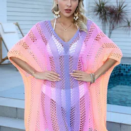 Plus Curvves Colourblocked V-Neck Swimwear Cover Up Top-image-28