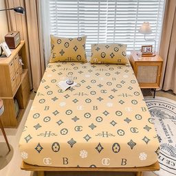 JC HOME Yellow & Grey Geometric 220 TC King Bedsheet with 2 Pillow Covers-image-51