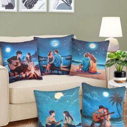 Myntra Elegant Homes Blue & Brown 5 Pieces Abstract Velvet Square Cushion Covers-image-86